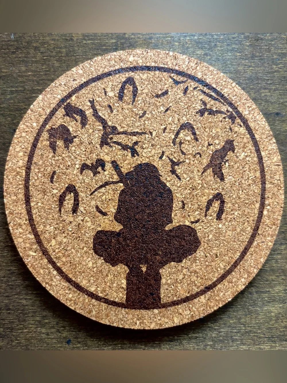 Naruto Itachi Uchiha Silhouette Laser Engraved Cork Coaster